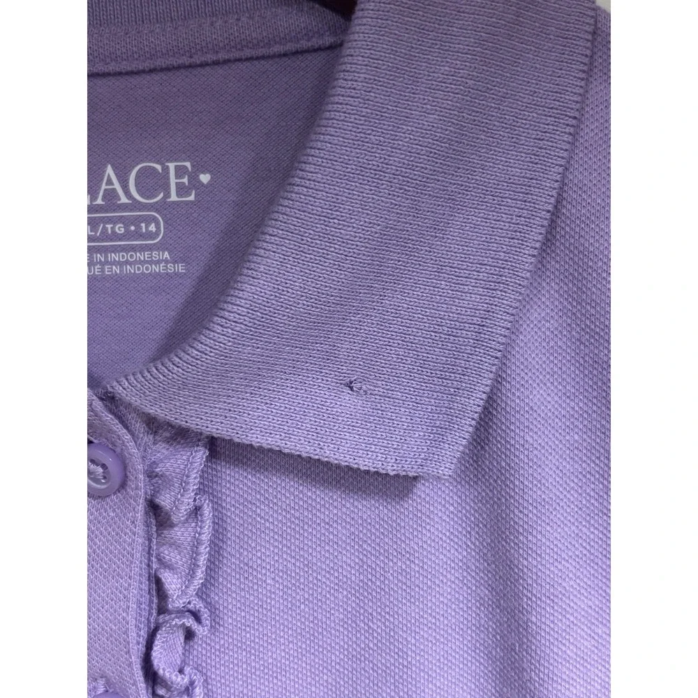 The Children's Place Girls Purple XL 14 Knit Stretch Polo Shirt Ruffle Sleeve